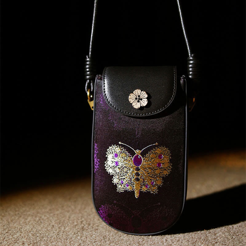 Nimara Ritual Retro Flower Butterfly Leaves Branches Song Brocade Shoulder Bag Hangbags
