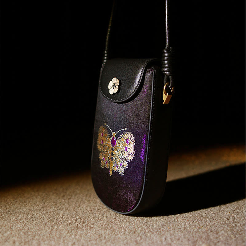 Nimara Ritual Retro Flower Butterfly Leaves Branches Song Brocade Shoulder Bag Hangbags