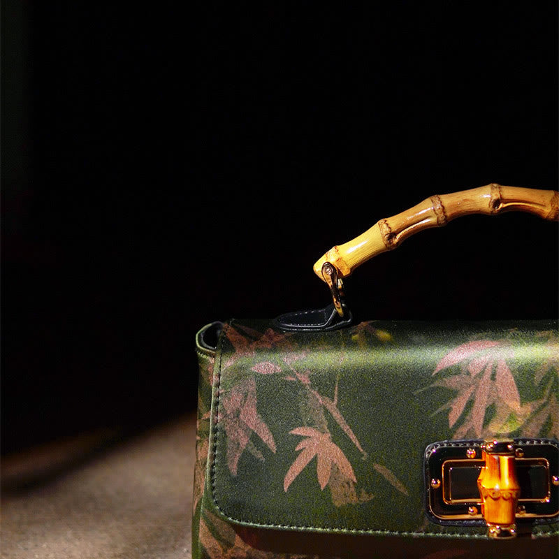 Nimara Ritual Leaves Branches Bamboo Handle Metal Chain Crossbody Bag Hangbags