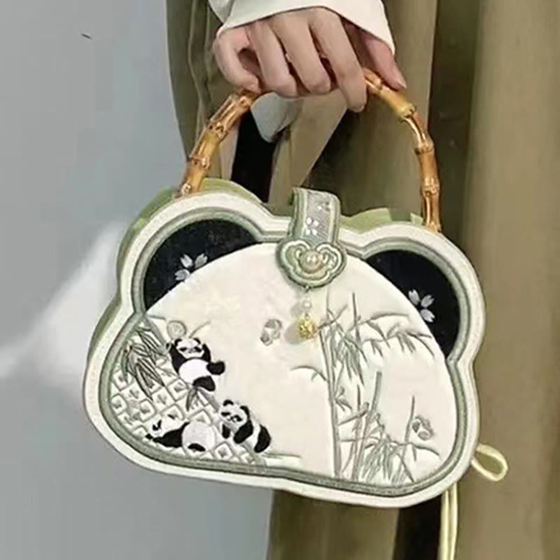Nimara Ritual Panda Bamboo Embroidery Pearl Chain Chinese Knot Tassel Crossbody Bag Handbags