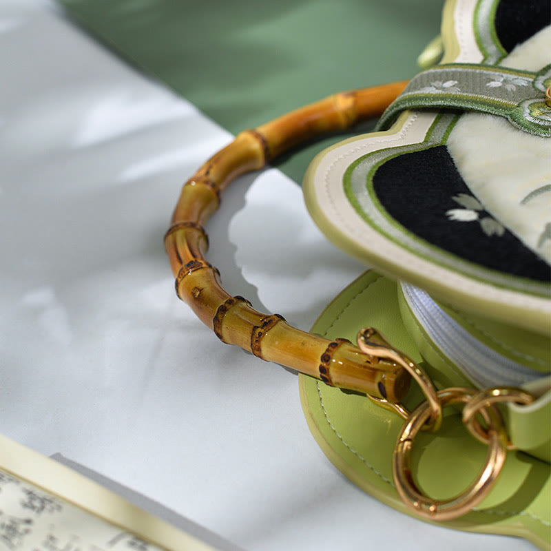 Nimara Ritual Panda Bamboo Embroidery Pearl Chain Chinese Knot Tassel Crossbody Bag Handbags