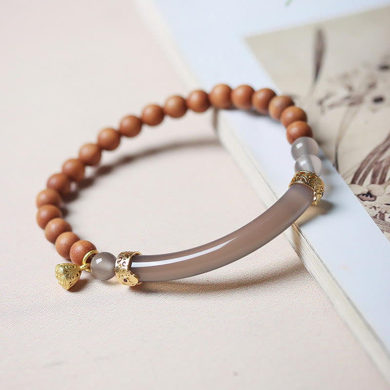 Nimara Ritual Sandalwood Gray Agate Chalcedony Cuff Half Bracelet Bangle