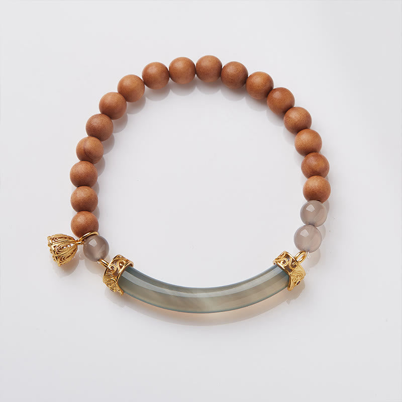 Nimara Ritual Sandalwood Gray Agate Chalcedony Cuff Half Bracelet Bangle