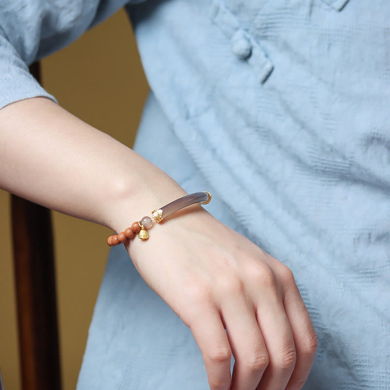 Nimara Ritual Sandalwood Gray Agate Chalcedony Cuff Half Bracelet Bangle