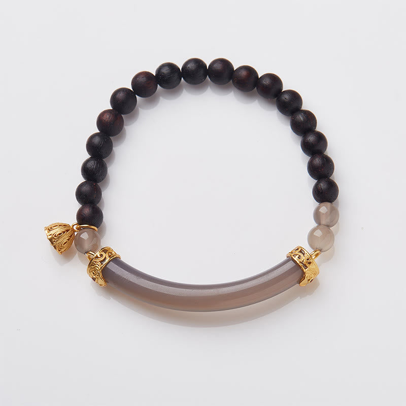 Nimara Ritual Sandalwood Gray Agate Chalcedony Cuff Half Bracelet Bangle