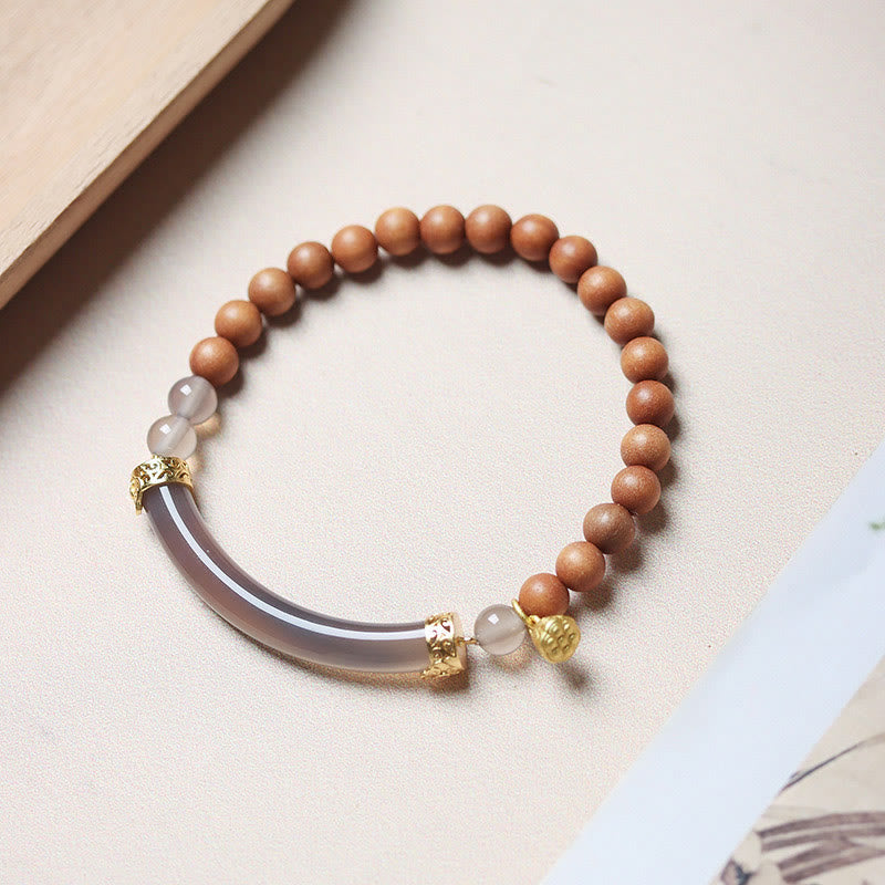 Nimara Ritual Sandalwood Gray Agate Chalcedony Cuff Half Bracelet Bangle