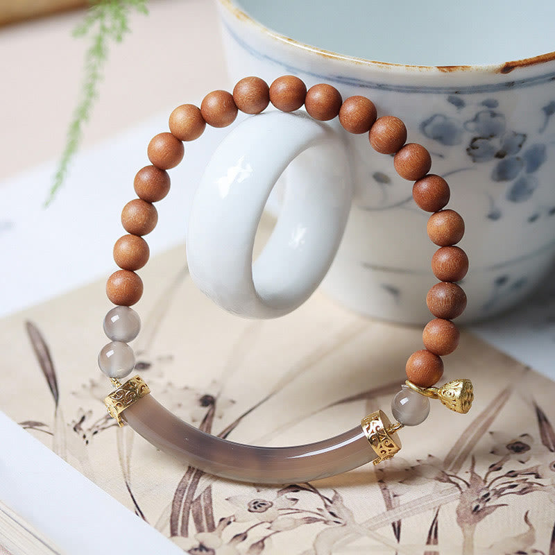 Nimara Ritual Sandalwood Gray Agate Chalcedony Cuff Half Bracelet Bangle