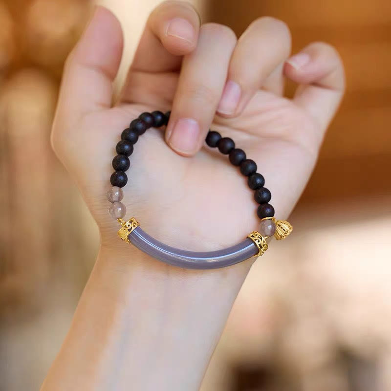 Nimara Ritual Sandalwood Gray Agate Chalcedony Cuff Half Bracelet Bangle