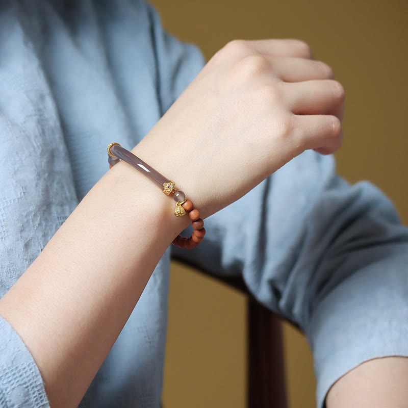 Nimara Ritual Sandalwood Gray Agate Chalcedony Cuff Half Bracelet Bangle
