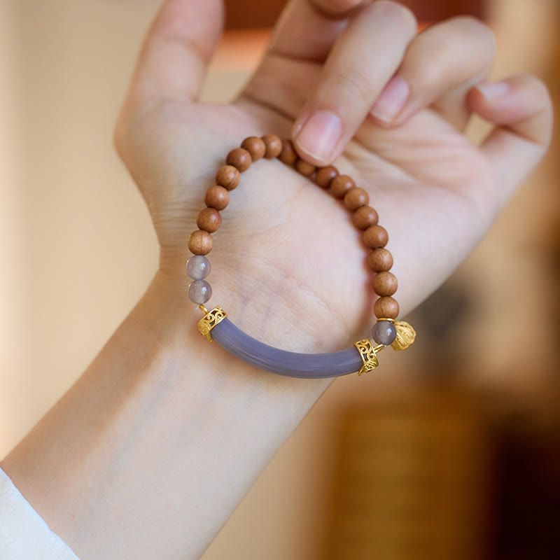 Nimara Ritual Sandalwood Gray Agate Chalcedony Cuff Half Bracelet Bangle