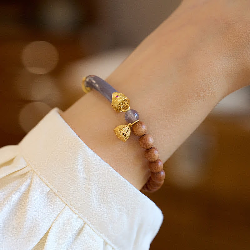 Nimara Ritual Sandalwood Gray Agate Chalcedony Cuff Half Bracelet Bangle