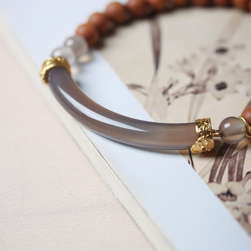 Nimara Ritual Sandalwood Gray Agate Chalcedony Cuff Half Bracelet Bangle