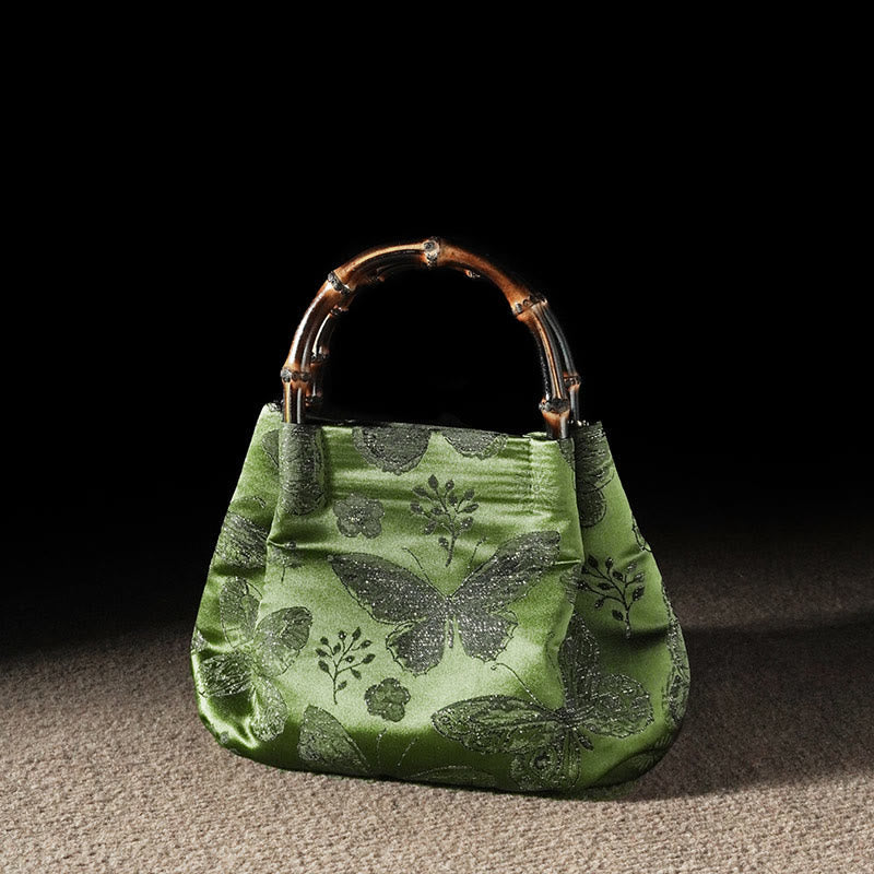 Nimara Ritual Jacquard Flowers Butterfly Bamboo Handle Metal Chain Crossbody Bag Hangbags