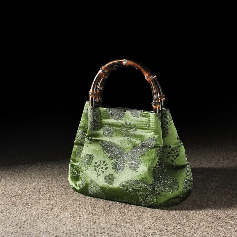 Nimara Ritual Jacquard Flowers Butterfly Bamboo Handle Metal Chain Crossbody Bag Hangbags