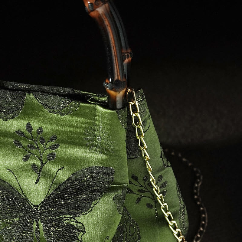 Nimara Ritual Jacquard Flowers Butterfly Bamboo Handle Metal Chain Crossbody Bag Hangbags