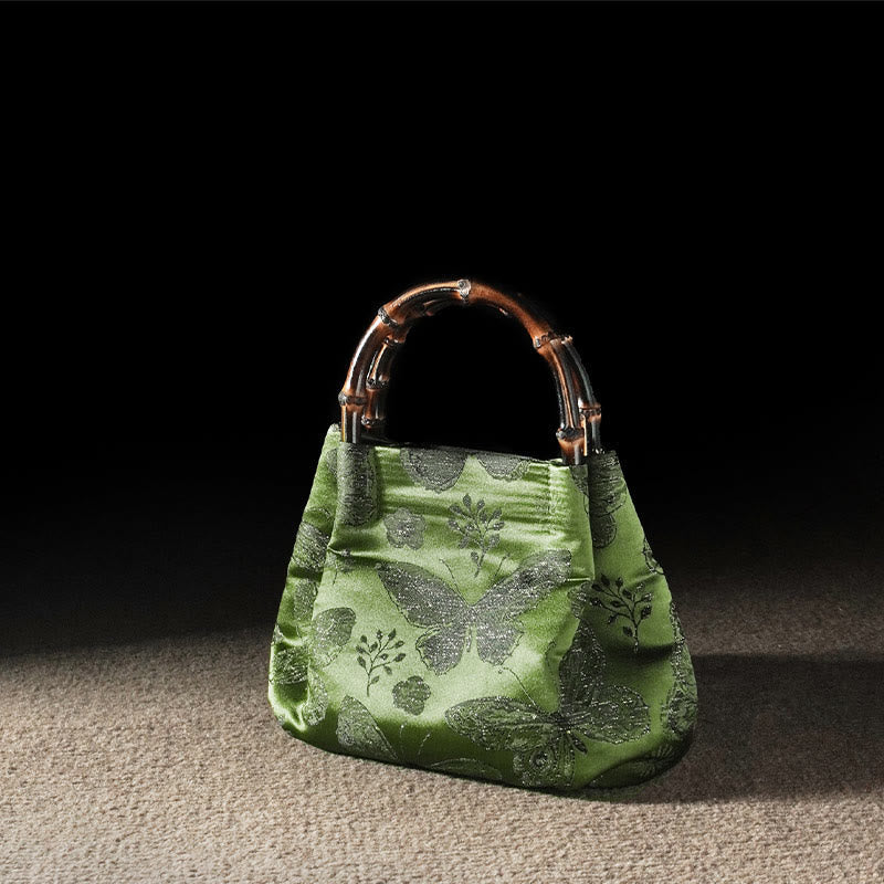 Nimara Ritual Jacquard Flowers Butterfly Bamboo Handle Metal Chain Crossbody Bag Hangbags