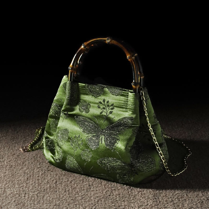 Nimara Ritual Jacquard Flowers Butterfly Bamboo Handle Metal Chain Crossbody Bag Hangbags