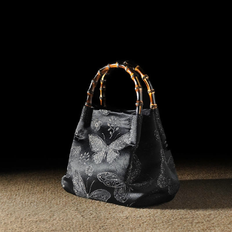 Nimara Ritual Jacquard Flowers Butterfly Bamboo Handle Metal Chain Crossbody Bag Hangbags