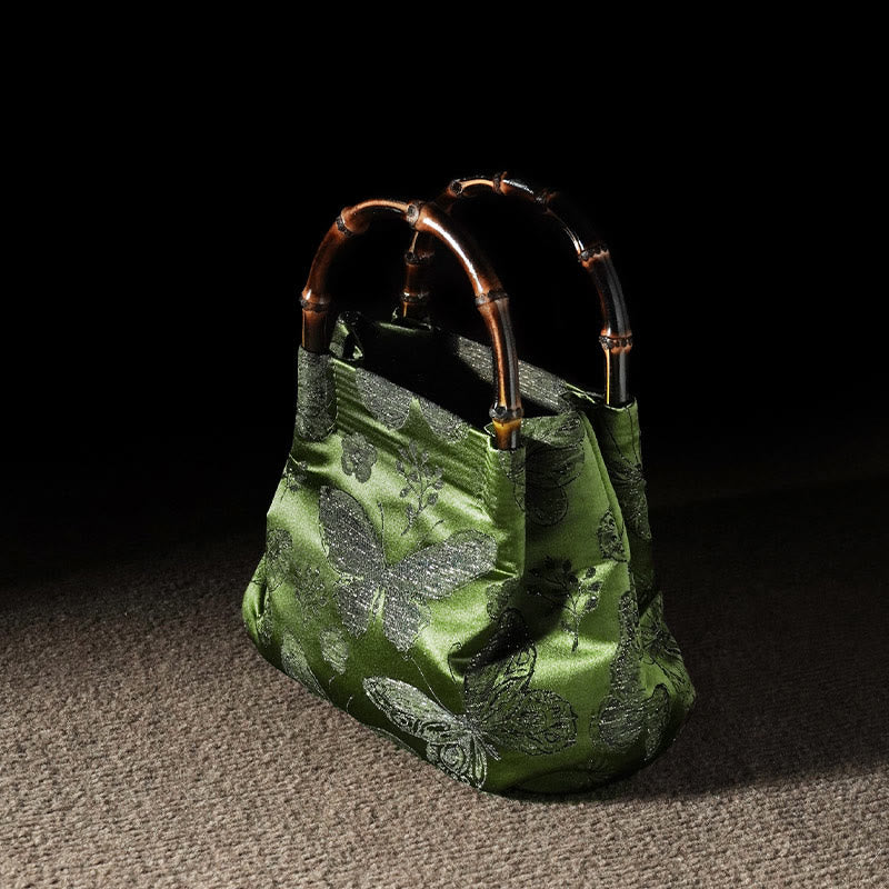 Nimara Ritual Jacquard Flowers Butterfly Bamboo Handle Metal Chain Crossbody Bag Hangbags