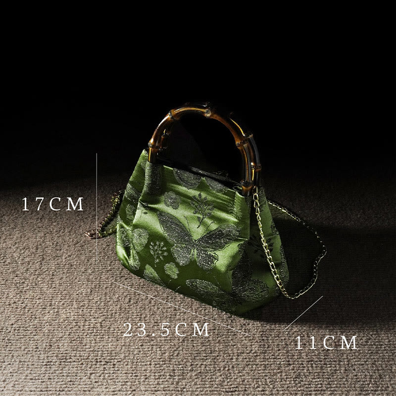 Nimara Ritual Jacquard Flowers Butterfly Bamboo Handle Metal Chain Crossbody Bag Hangbags
