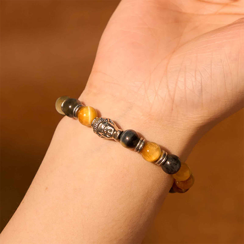 Nimara Ritual Blue Green Red Tiger Eye Buddha Head Balance Bracelet