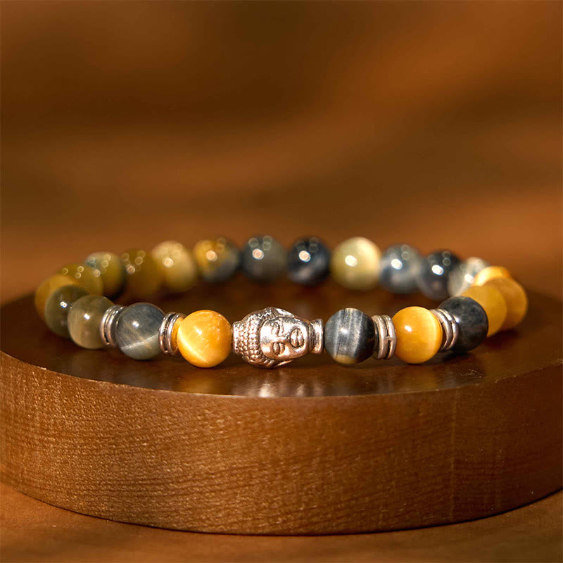 Nimara Ritual Blue Green Red Tiger Eye Buddha Head Balance Bracelet