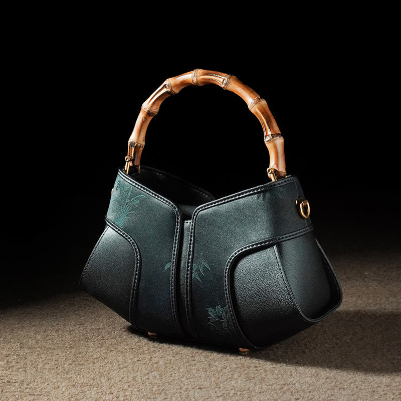 Nimara Ritual Retro Peony Branches Bamboo Handle Song Brocade Xiangyunsha Silk Crossbody Bag Hangbags