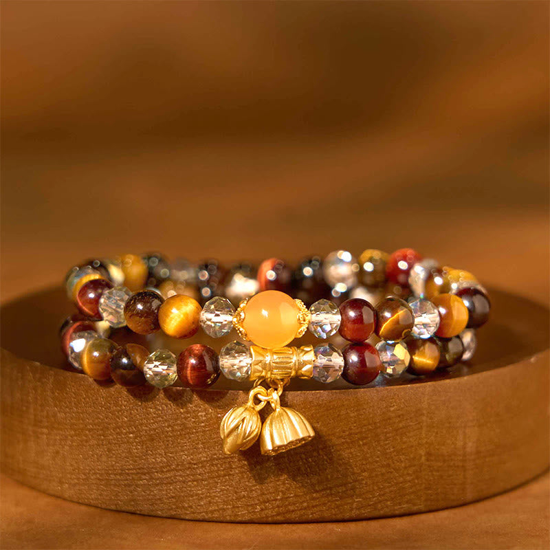 Nimara Ritual Colorful Tiger Eye Lotus Multi-circle Elastic Rope Protection Bracelet