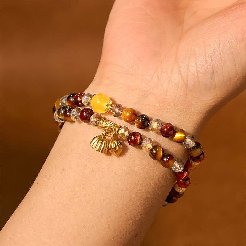 Nimara Ritual Colorful Tiger Eye Lotus Multi-circle Elastic Rope Protection Bracelet