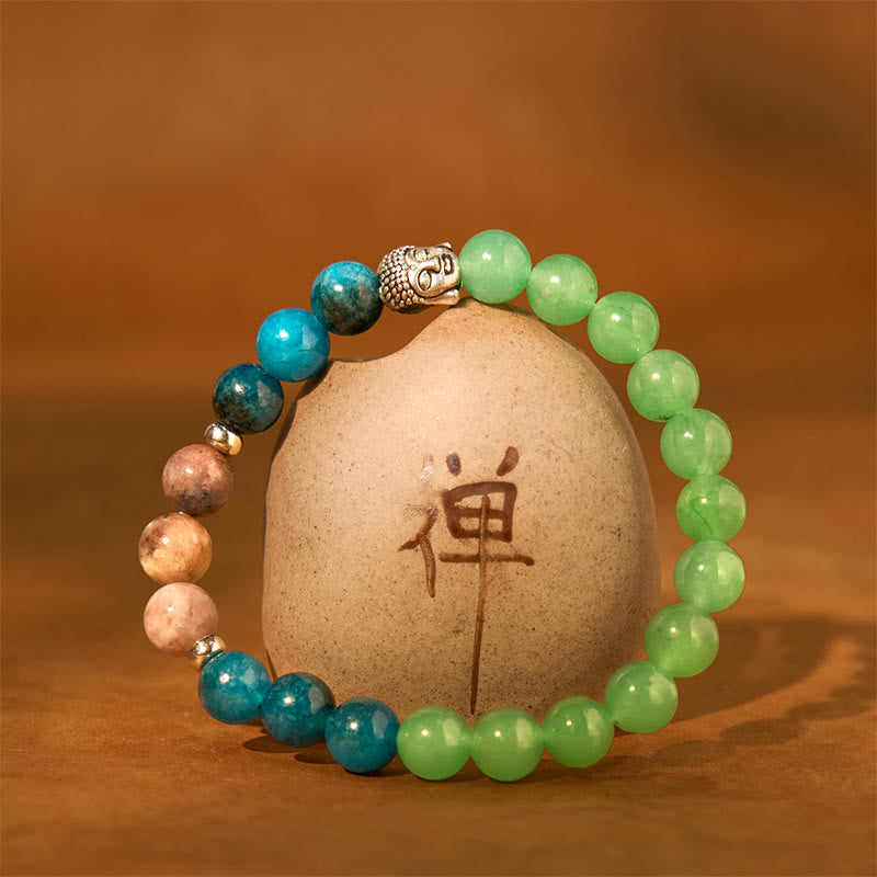 Nimara Ritual Natural Black Onyx White Stone Green Aventurine Tiger Eye Agate Mixed Color Buddha Head Protection Bracelet