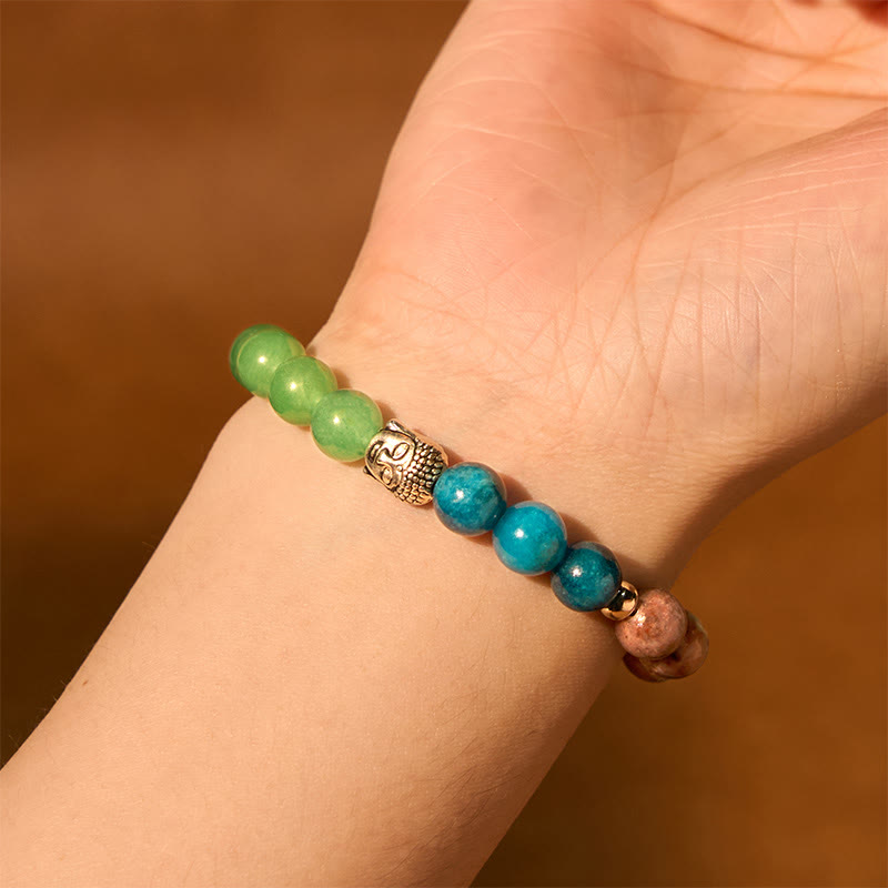 Nimara Ritual Natural Black Onyx White Stone Green Aventurine Tiger Eye Agate Mixed Color Buddha Head Protection Bracelet