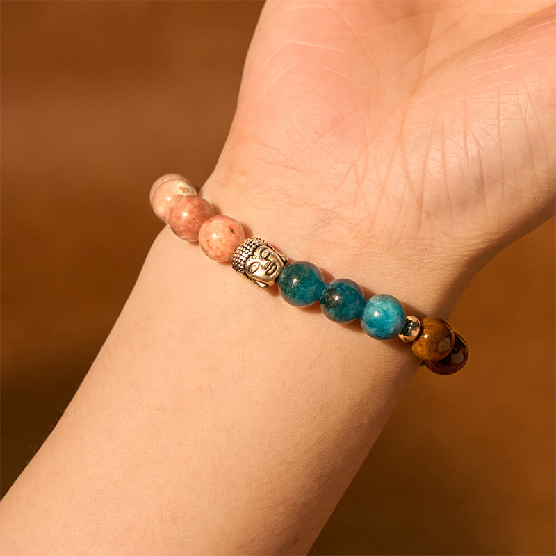 Nimara Ritual Natural Black Onyx White Stone Green Aventurine Tiger Eye Agate Mixed Color Buddha Head Protection Bracelet
