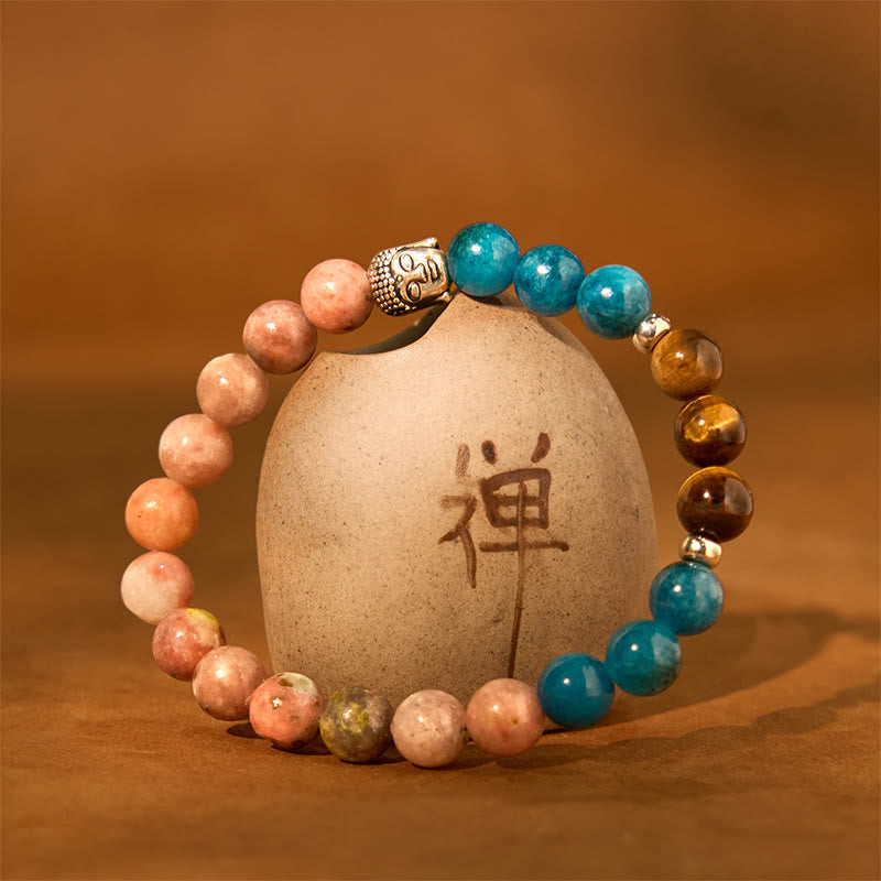 Nimara Ritual Natural Black Onyx White Stone Green Aventurine Tiger Eye Agate Mixed Color Buddha Head Protection Bracelet