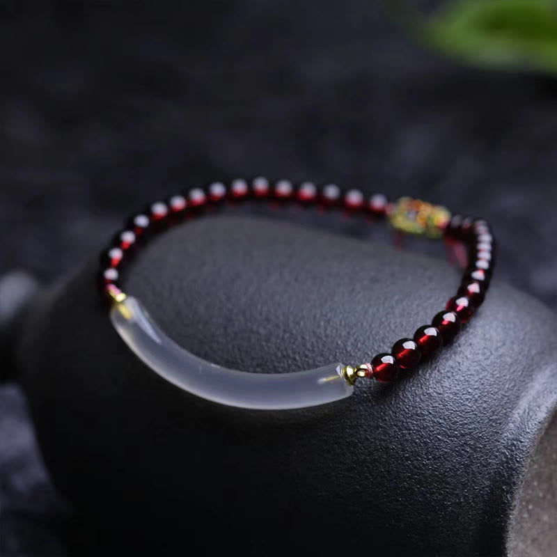 Nimara Ritual Garnet Gray Agate Calm Cuff Half Bracelet Bangle