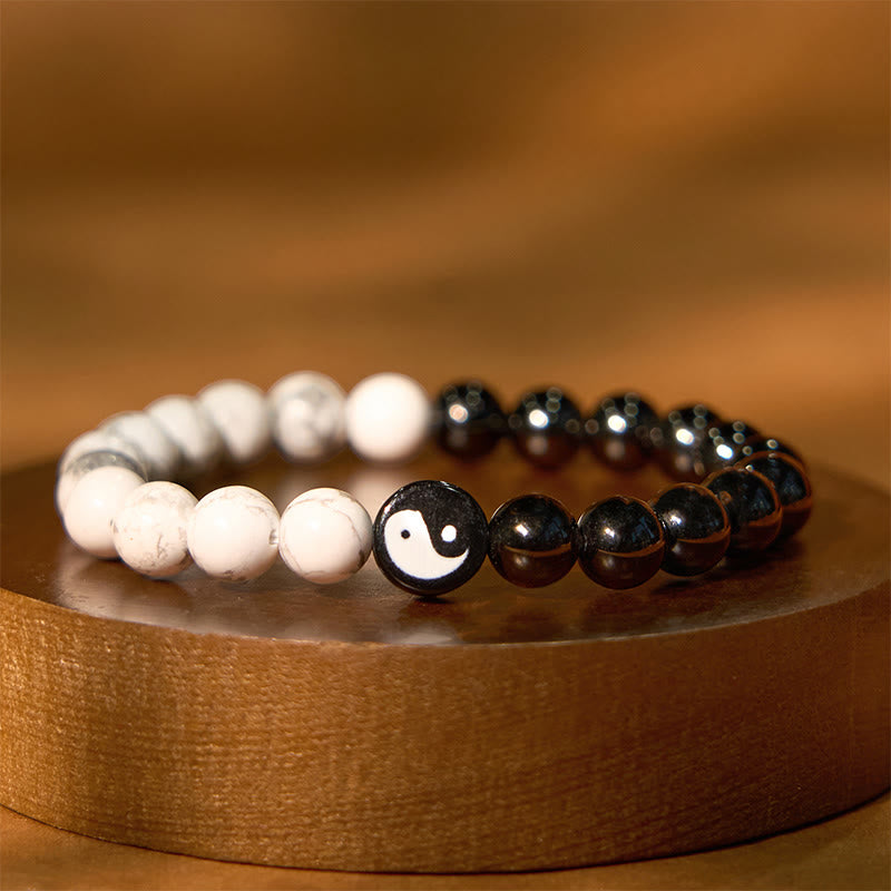 Nimara Ritual Natural Obsidian White Turquoise Yinyang Tai Chi Strength Bracelet