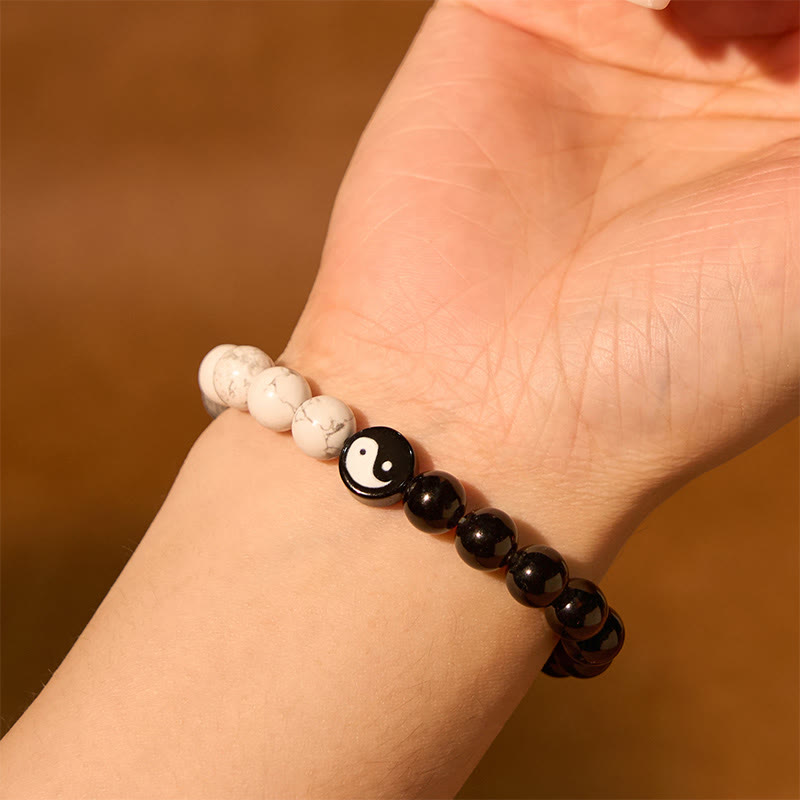 Nimara Ritual Natural Obsidian White Turquoise Yinyang Tai Chi Strength Bracelet