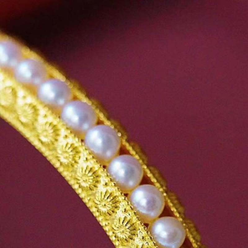 Nimara Ritual Copper Pearl Healing Cuff Half Bracelet Bangle