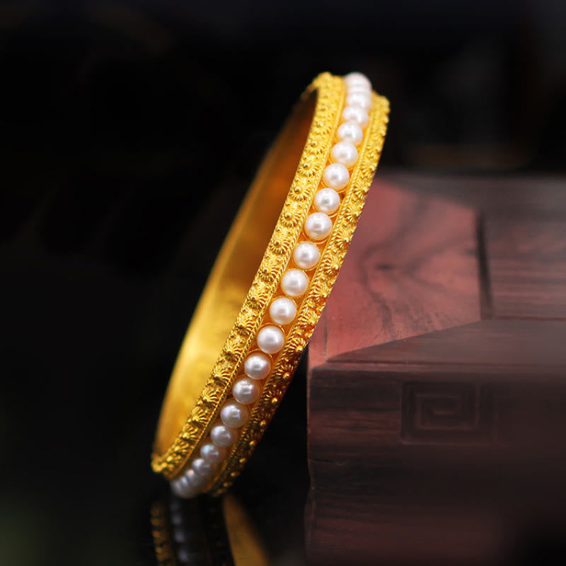 Nimara Ritual Copper Pearl Healing Cuff Half Bracelet Bangle