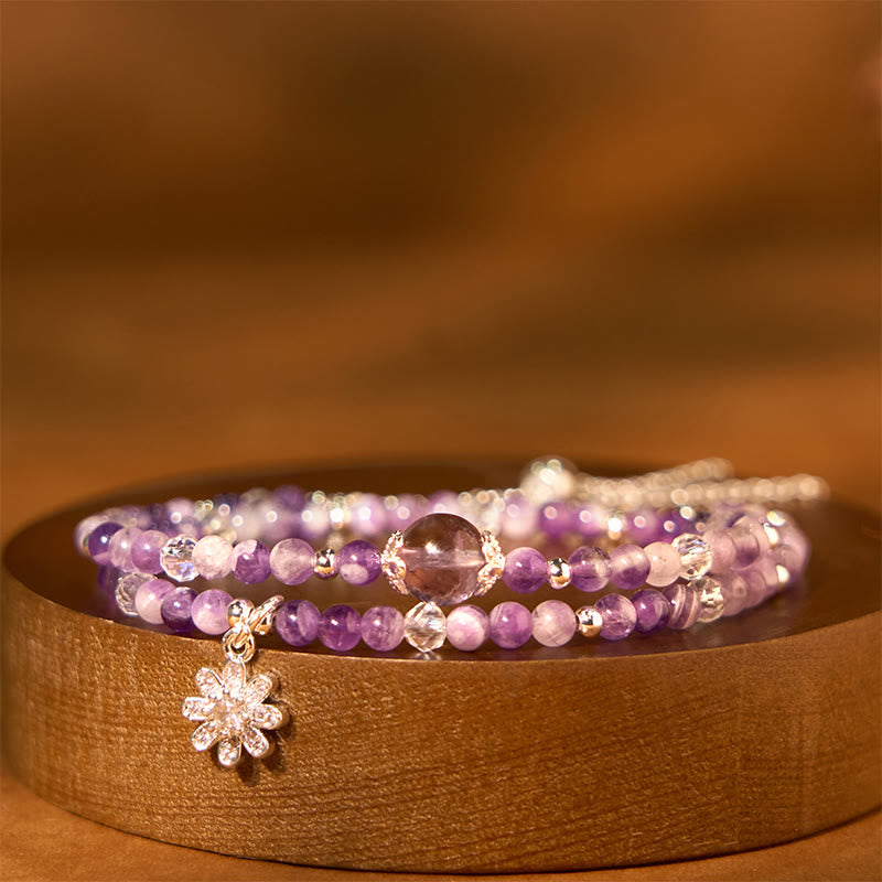 Nimara Ritual Amethyst Crystal Sunflower Spiritual Awareness Double Wrap Bracelet