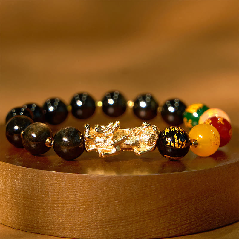 Nimara Ritual Natural Gold Sheen Obsidian PiXiu Five Directions Gods of Wealth Protection Bracelet