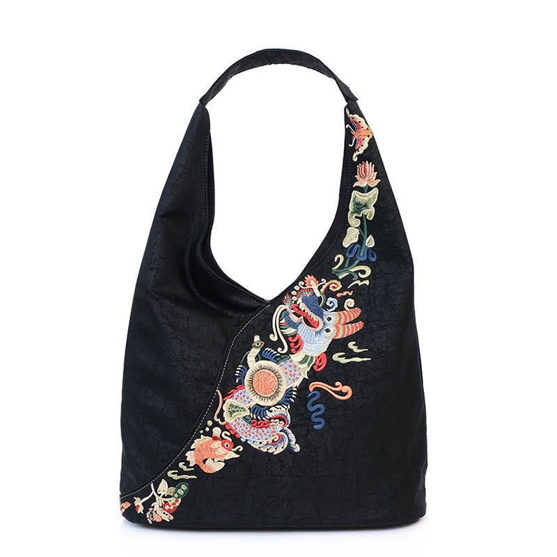 Nimara Ritual Fish Flower Phoenix Embroidery Xiangyunsha Silk Shoulder Bag