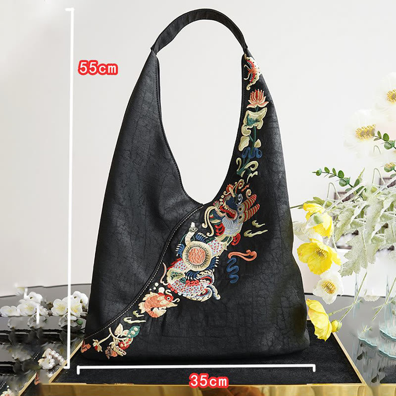 Nimara Ritual Fish Flower Phoenix Embroidery Xiangyunsha Silk Shoulder Bag