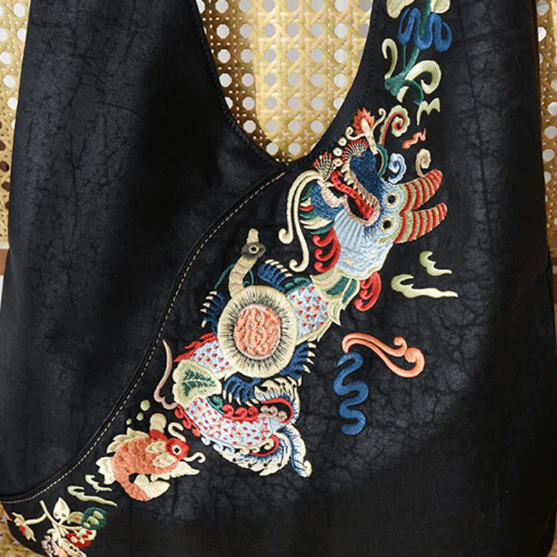 Nimara Ritual Fish Flower Phoenix Embroidery Xiangyunsha Silk Shoulder Bag
