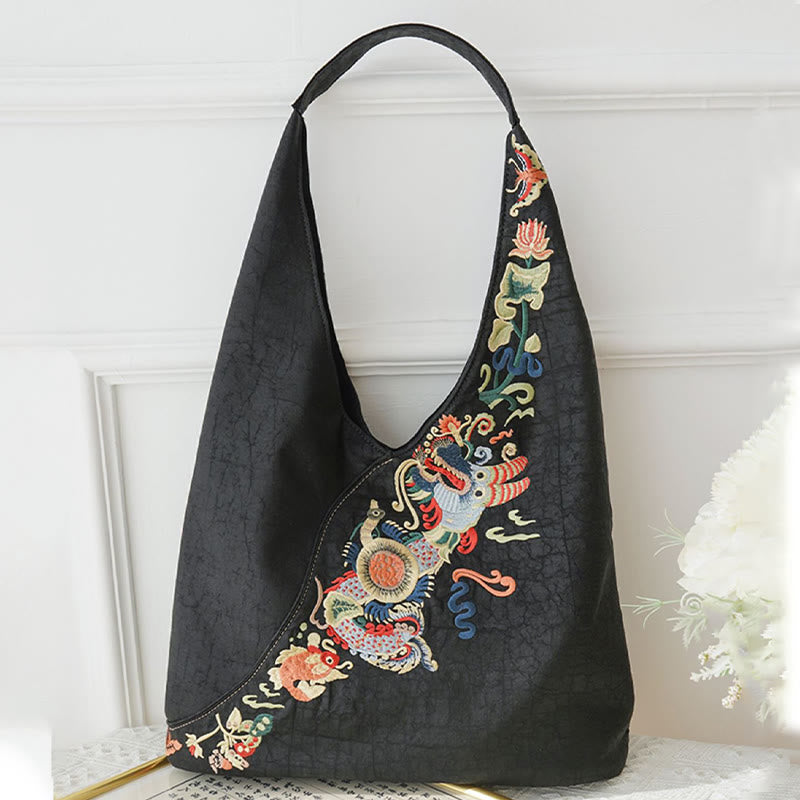 Nimara Ritual Fish Flower Phoenix Embroidery Xiangyunsha Silk Shoulder Bag