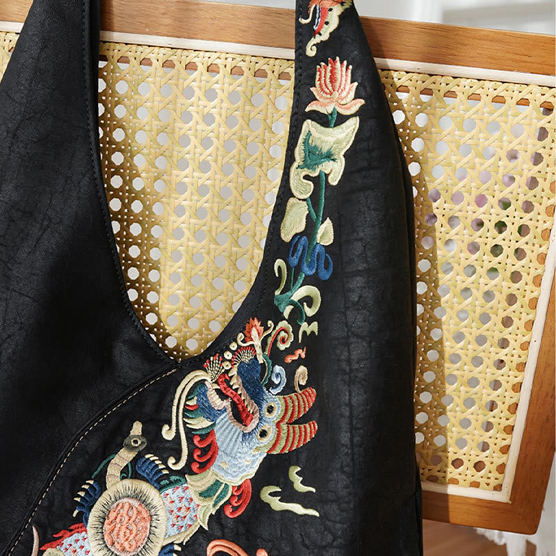 Nimara Ritual Fish Flower Phoenix Embroidery Xiangyunsha Silk Shoulder Bag