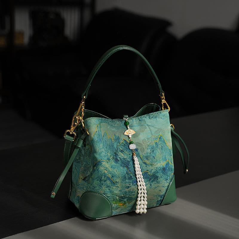 Nimara Ritual Handmade River Mountain Bead Pearl Tassel Xiangyunsha Silk Crossbody Bag Hangbags