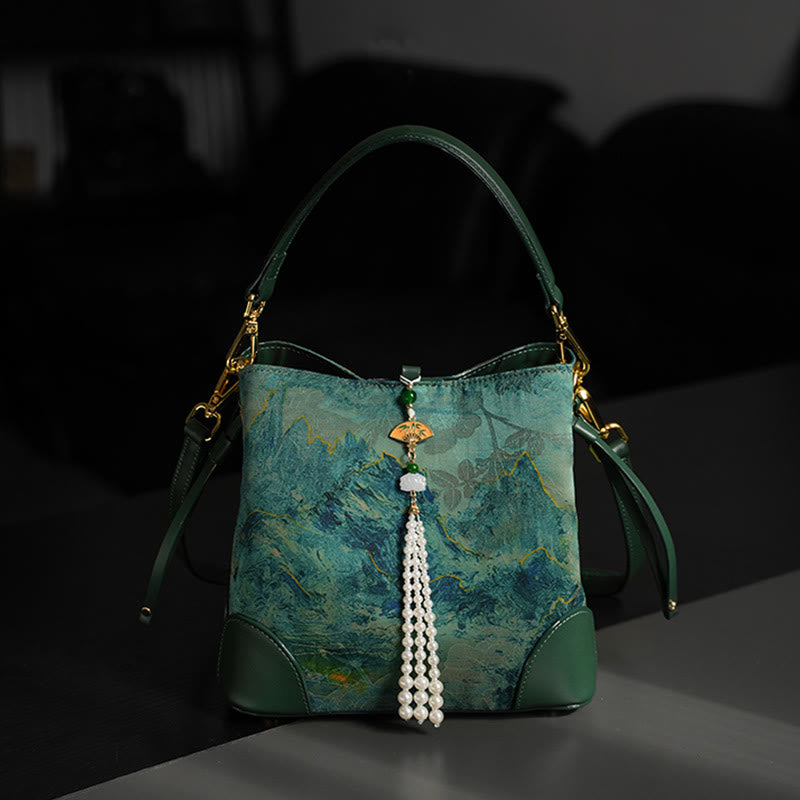 Nimara Ritual Handmade River Mountain Bead Pearl Tassel Xiangyunsha Silk Crossbody Bag Hangbags