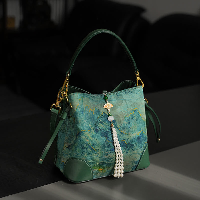Nimara Ritual Handmade River Mountain Bead Pearl Tassel Xiangyunsha Silk Crossbody Bag Hangbags