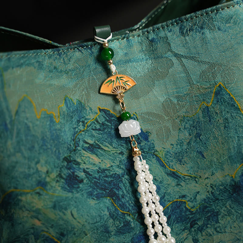 Nimara Ritual Handmade River Mountain Bead Pearl Tassel Xiangyunsha Silk Crossbody Bag Hangbags