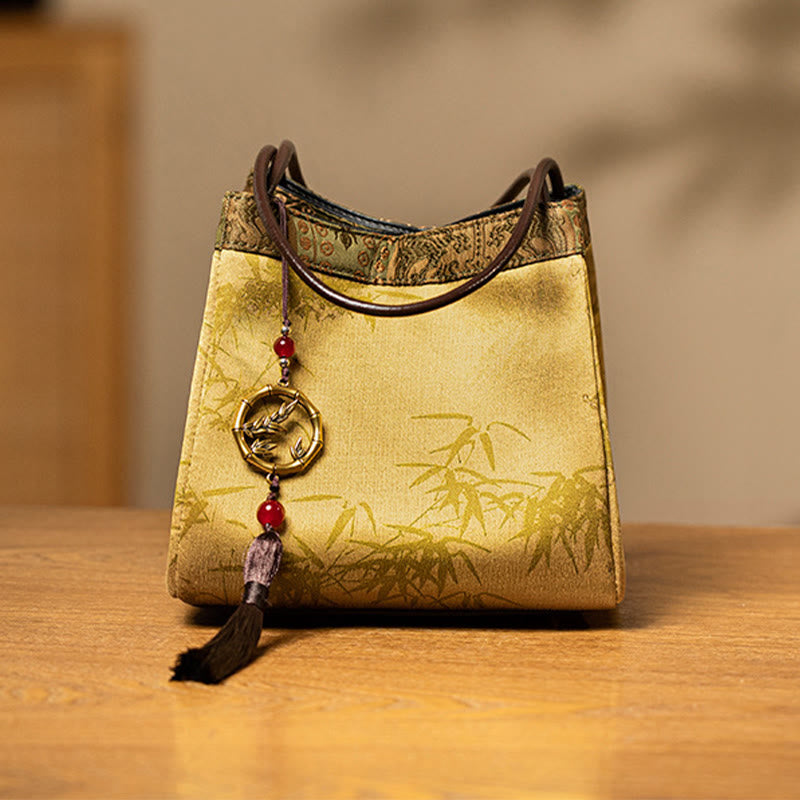 Nimara Ritual Bamboo Branches Bead Pendant Tassel Xiangyunsha Silk Shoulder Bag Hangbags